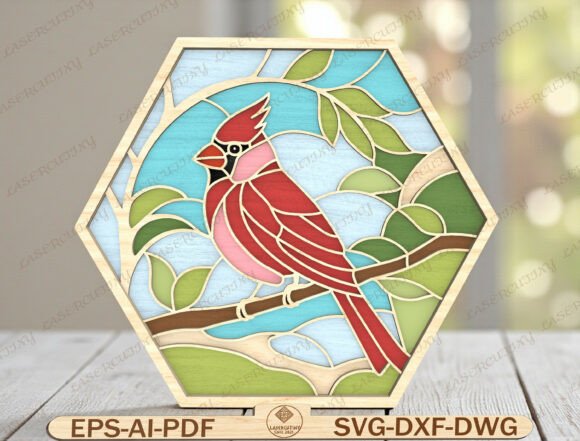 Bird Stained Glass Style Laser Cut Layered Wood Art