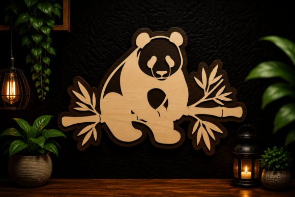 Cute Panda Sitting Laser Cut SVG Design