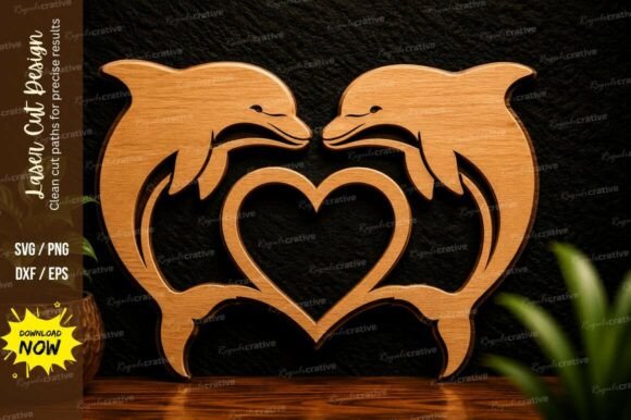 Dolphin Heart Laser Cut SVG Design