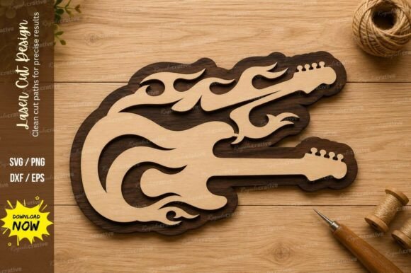 Double Electric Guitar Flame Laser Cut Design