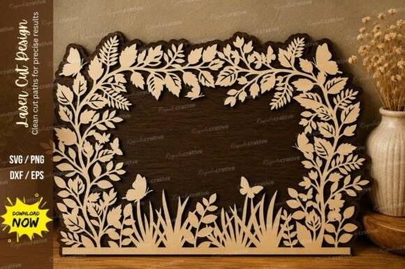 Floral Grass Frame Laser Cut SVG File for Elegant Crafts