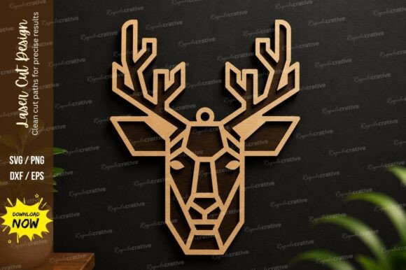 Geometric Deer Head Laser Cut SVG: A Modern Design Asset