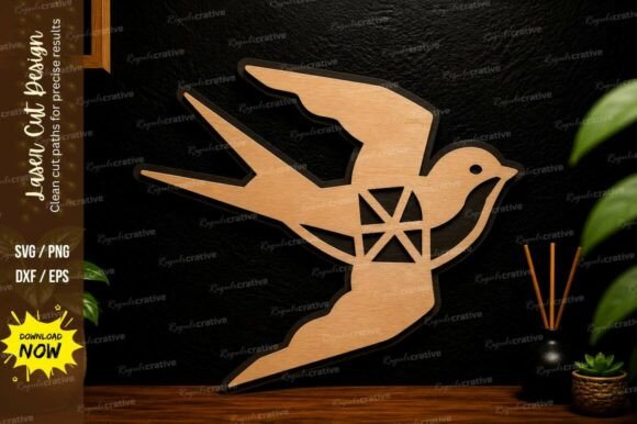 Geometric Flying Bird: Precision Laser Cut SVG Design