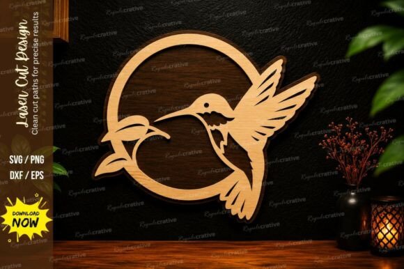 Hummingbird Circle Laser Cut SVG Design