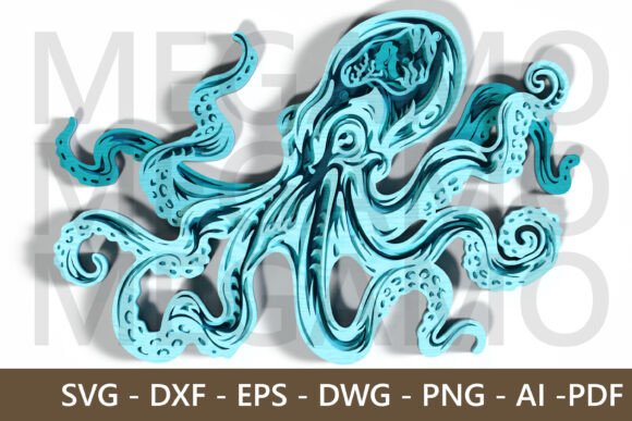 Layered Ocean Octopus 3D SVG File