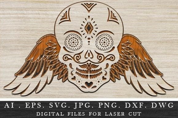 Layered Winged Skull: A Bold Design Asset