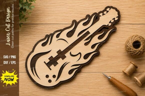 Modern Flame Guitar Laser Cut SVG Design