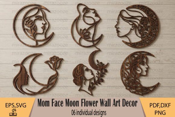Mom Face Moon Flower Wall Art Decor