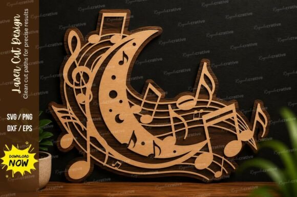 Moon Music Notes Laser Cut SVG Design