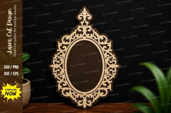Ornamental Oval Frame Laser Cut SVG for Elegant Crafts