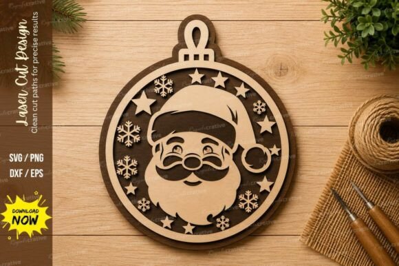Santa Ornament Circle Laser Cut SVG