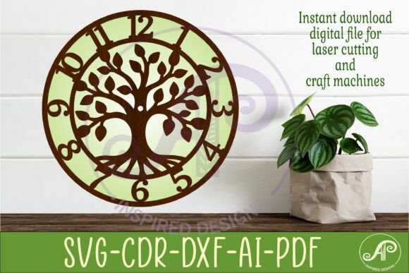 Tree of Life Wall Clock SVG: Elegant Laser Cut Design